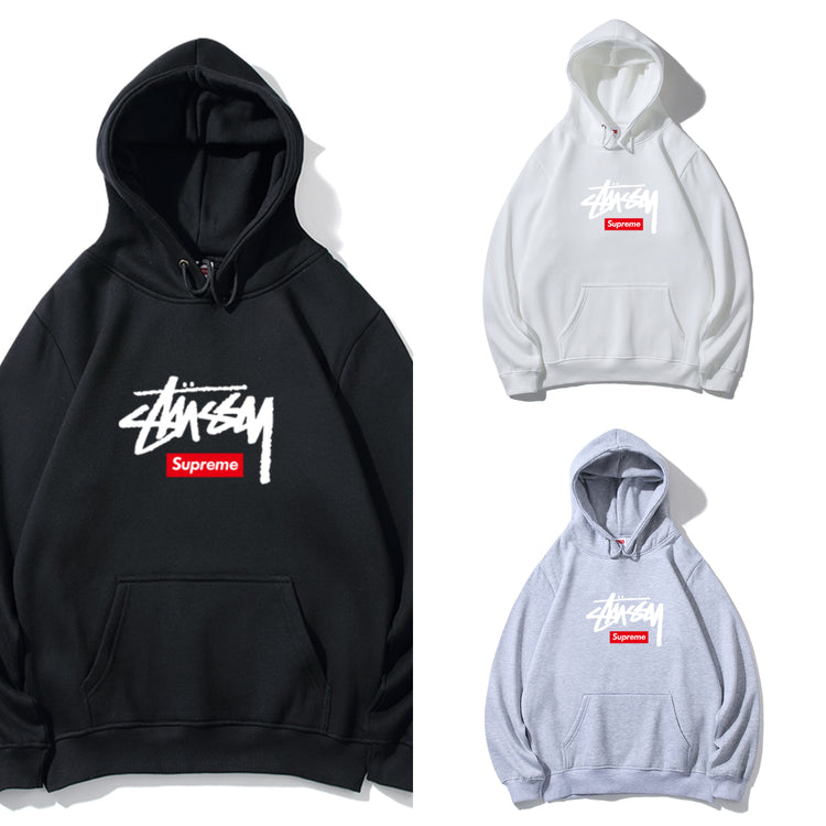 シュプリーム コラボ ステューシー プリント テリー パーカー ブラック ホワイト グレー M-XXL